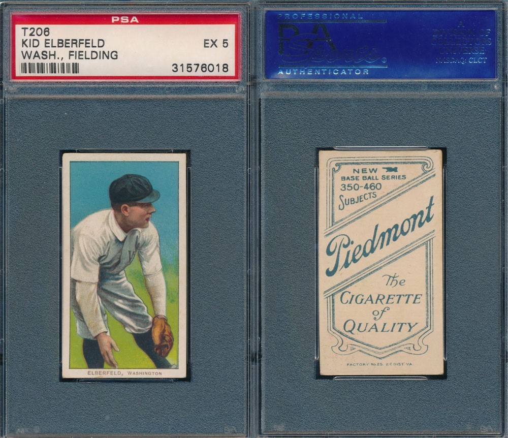 T206   Kid Elberfeld (Washington, Fielding)   Pied 350-460   PSA 5