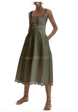 NWT J.Crew Scoopneck Midi Dress With Eyelet Trim Size Small Frosty Olive Green