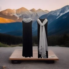 Vintage Black Velvet Long Maxi Dress w/White Chiffon LONG Night Way Train Sz 6