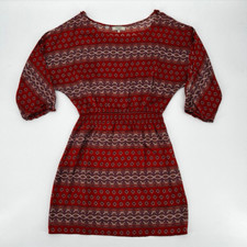 Guess Women's Short Silk Dress Blouson Size S Red Geometric Floral Cold Shoulder
