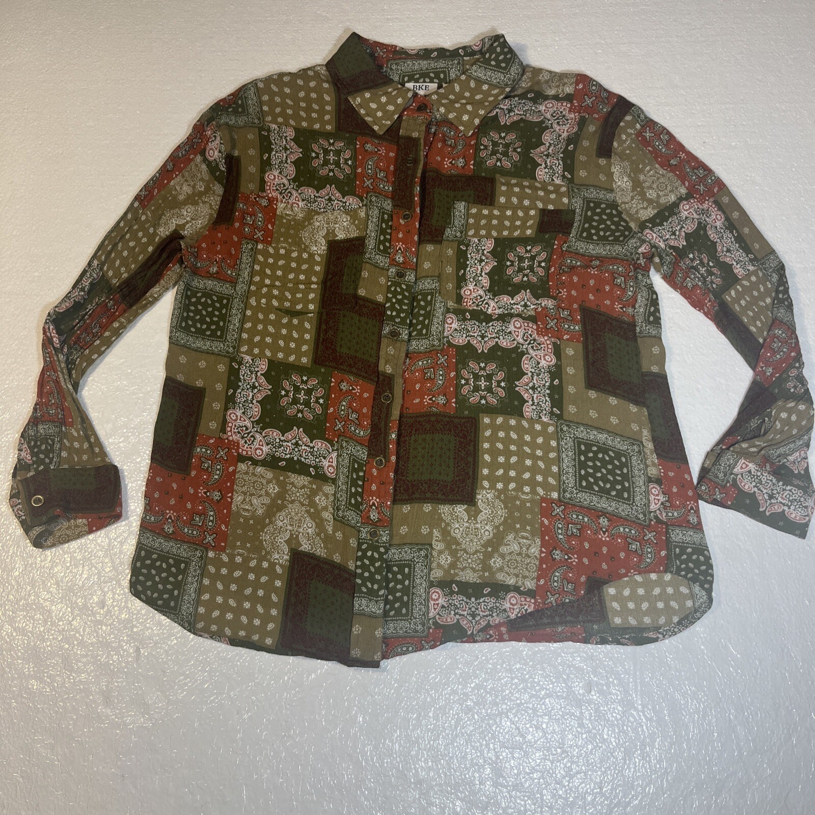 BKE buckle patchwork design boyfriend button down… - image 1