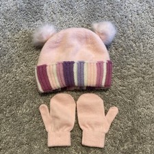 Cat  Jack Baby Girl's Stocking Hat Beanie and Mitten Set Size 2T. Never Used.