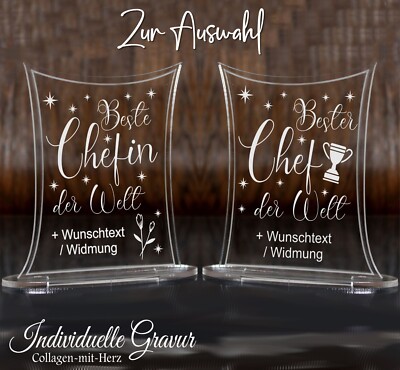 Aufsteller mit Gravur Acrylglas Geschenk Bester Chef / Beste Chefin Weihnachten