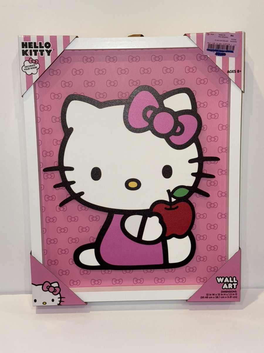 Sanrio Hello Kitty Frame Pink W/ Wood Wall Art 12” X 15” Room