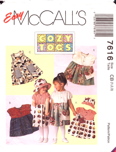 McCall's 7616 ~ Toddlers' Dress, Hat and Purse ~ 1 yr ~ Front Buttoned Dress - Picture 1 of 4