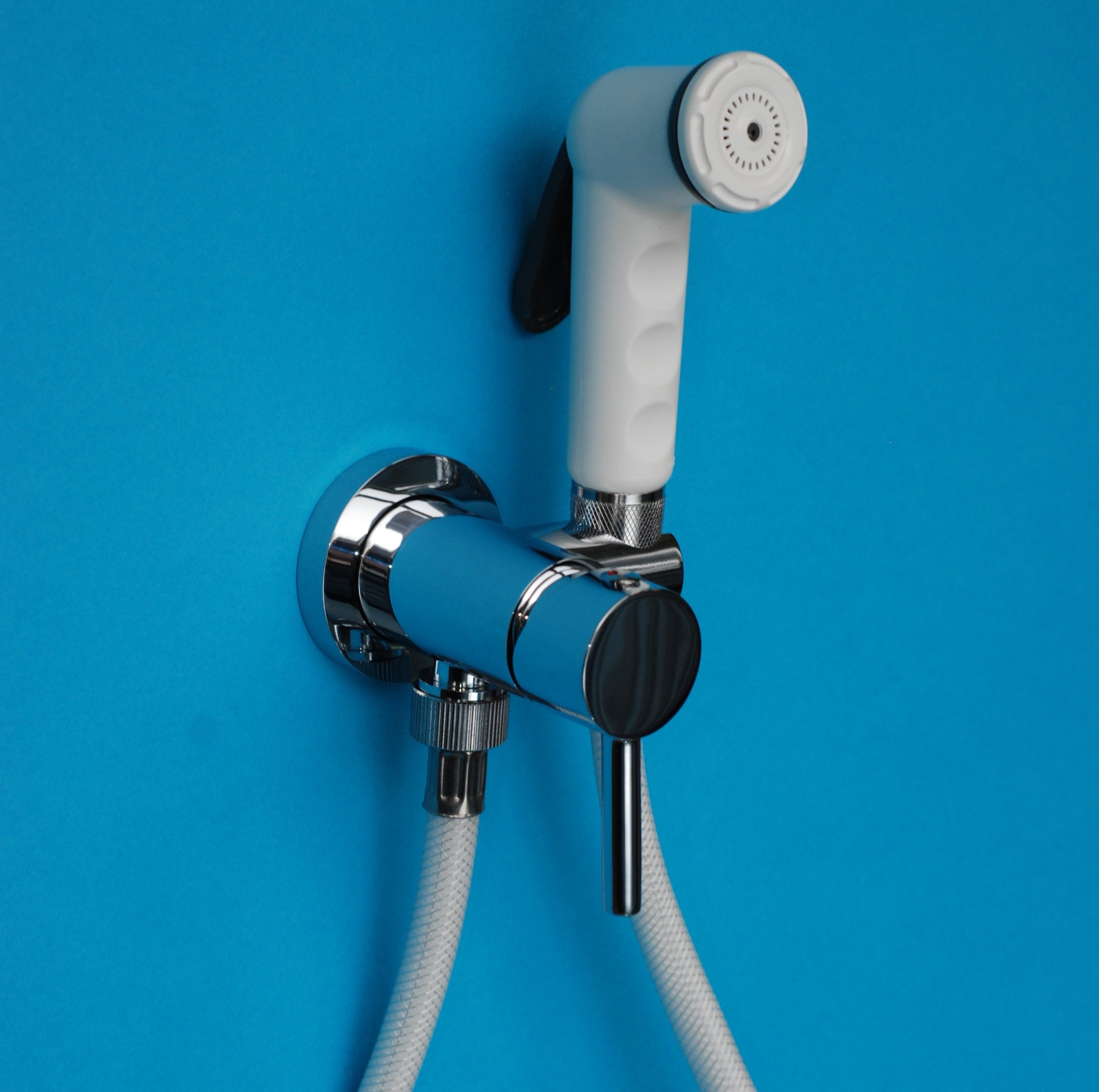 White & Chrome Bidet Shattaf Muslim shower spray kit set with brass