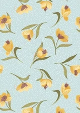 Tulip Fields: Mouse and Tulip on Pale Blue Cotton Fabric 110cm wide (per metre)