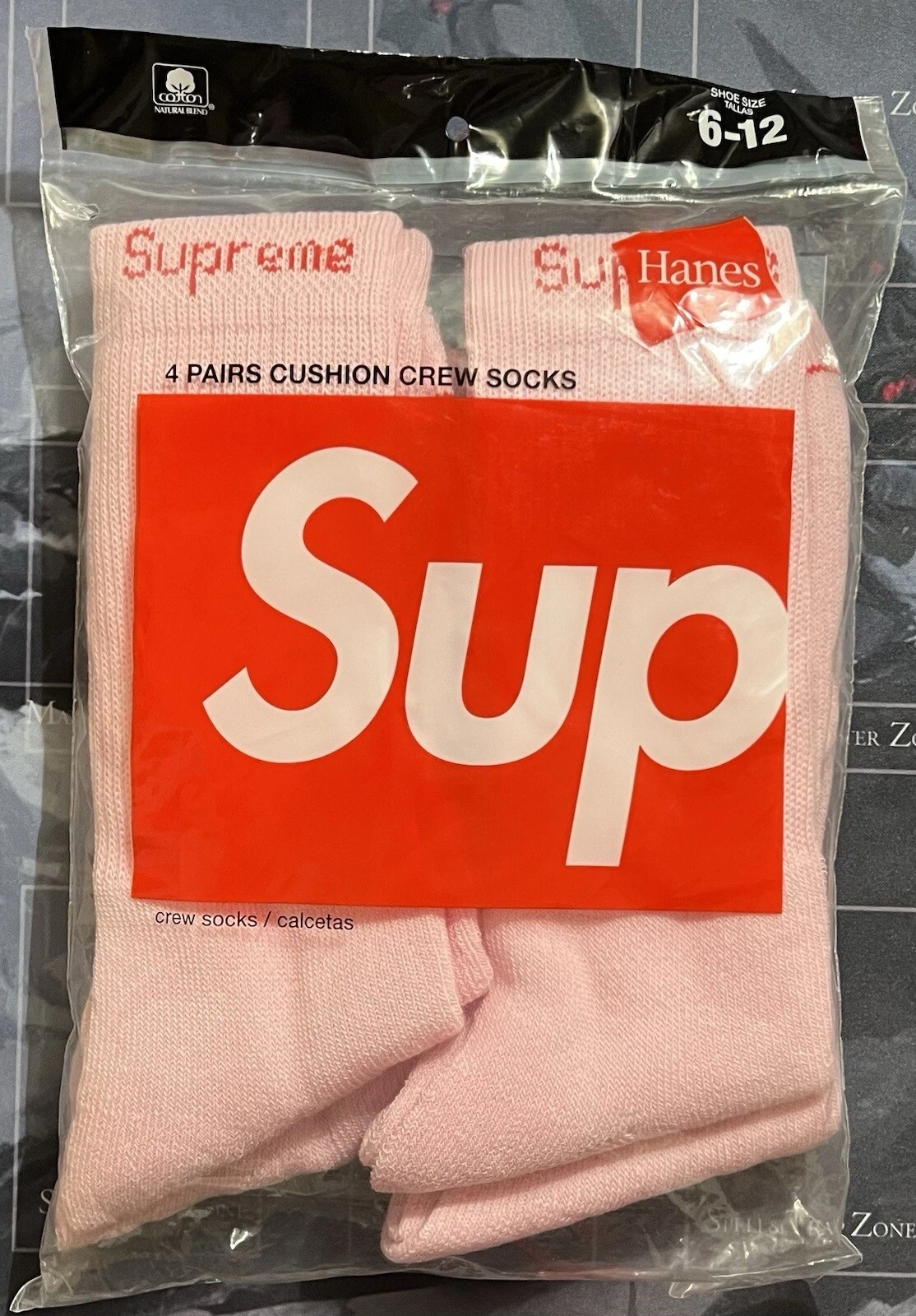 Chaussettes Supreme / Hanes Crew   Rose   1 lot de 4 paires. Taille 6 12 Neuf