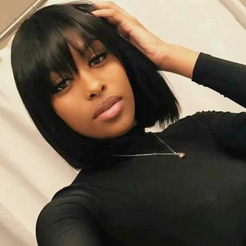 Image of Short bob with blunt bangs Indian
