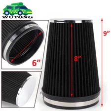 Black 6" 152mm Inlet Truck Air Intake Cone Replacement Dry Air Filter 9" Tall