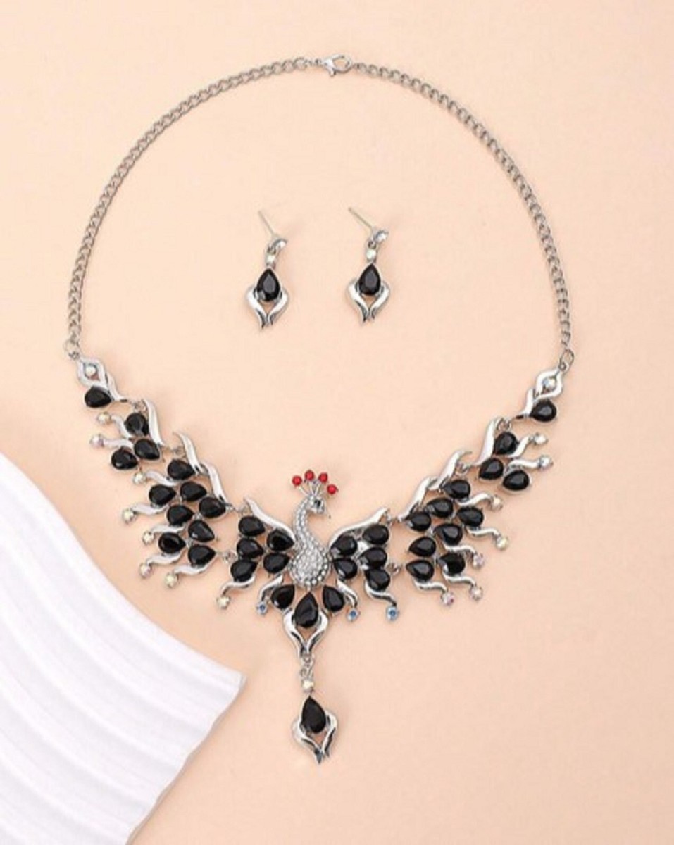 Peacock Jewellery Set Crystal - Feather Jewellery | Feather Planet