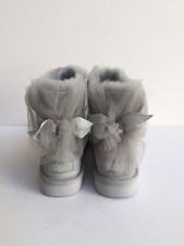 UGG CLASSIC MINI BAILEY BOW TULLE GRAY GREY VIOLET BOOT US 6 / EU 37 / UK 4 NIB