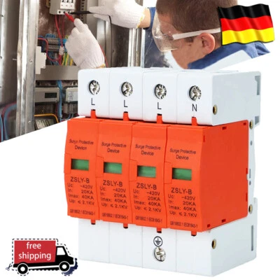 MARKENLOS Überspannungsschutz Photovoltaik 40kA Blitzschutz 4-Polig Kombiableiter AC 420V