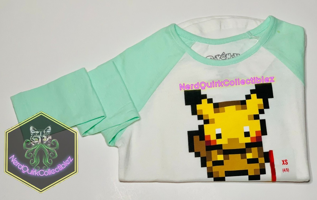 Pokemon Pixel Art Pikachu Teal/Blue Long Sleeve Kids Extra Small
