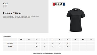 Clique - T-shirt maglia a mezza manica in cotone jersey Premium-T Ladies da donna vestibilità slim-fit in diversi colori e taglie (bianco M