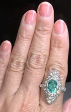 Super Rare OB Otsby & Barton Glass Green Paste Navette Sterling Ring 7.5