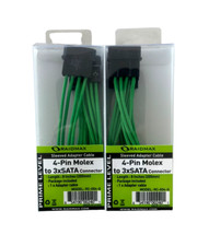 4-Pin Molex to 3xSATA Connector Sleeved Adapter Cable 8in LOT OF 2 