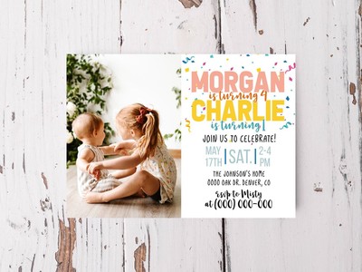 Editable Siblings Birthday Invitation Sibling Invitation Joint Invitation