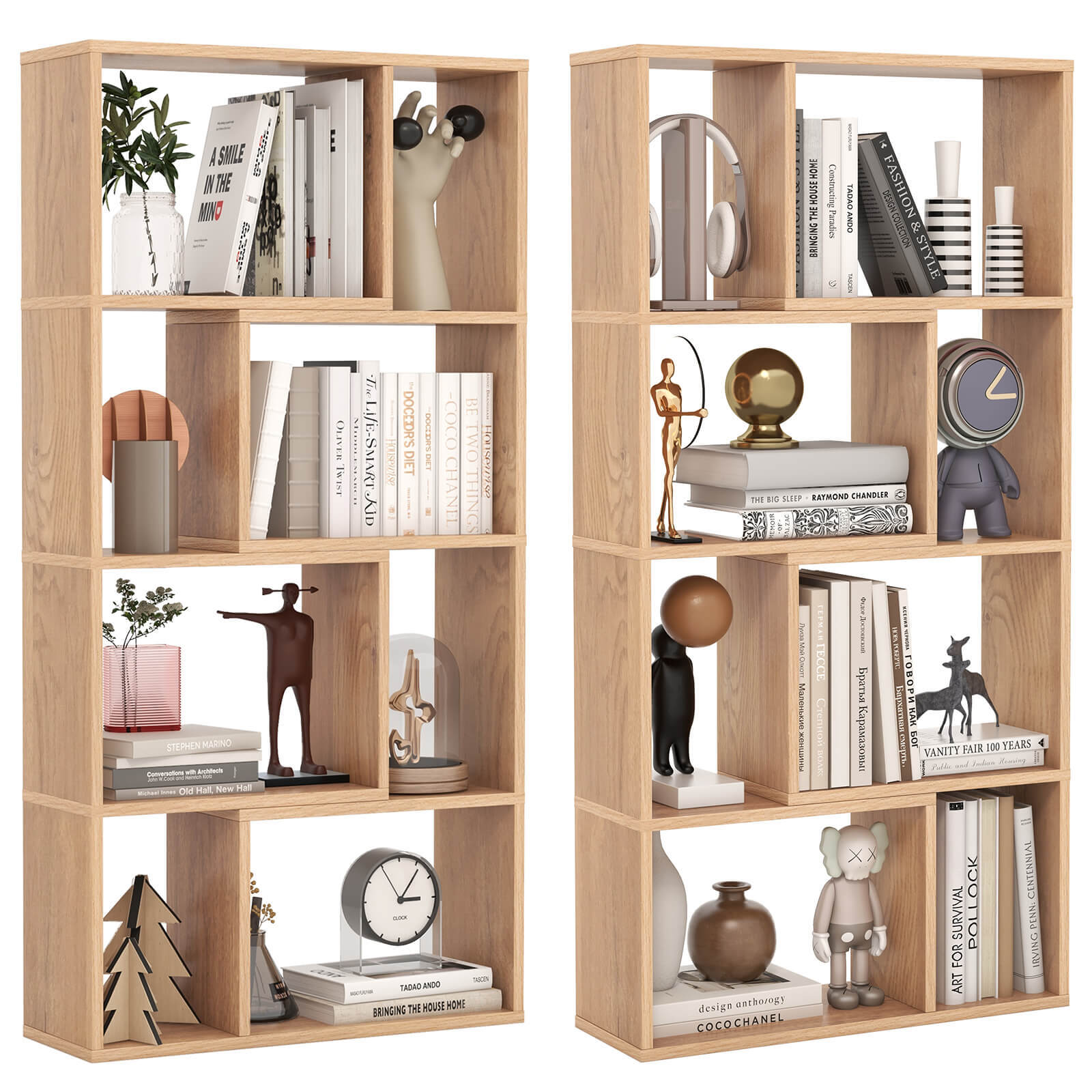 2PCS 48-Inch Geometric Bookcase with 8 Open Cubes & Anti-Tip Safety Brackets  