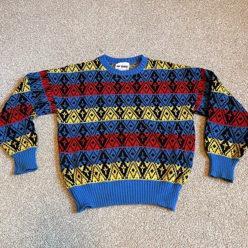 Vintage On Track Acrylic Size Small Cosby Sweater Multicolor Patterned 90s
