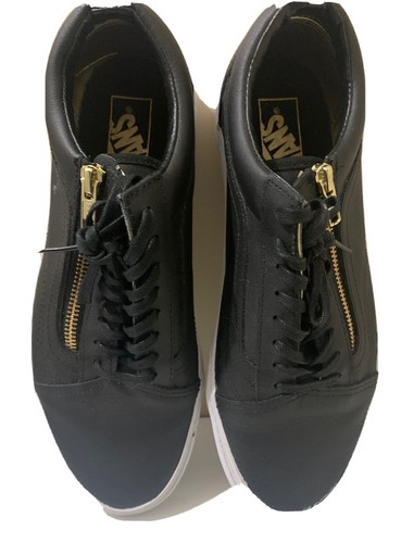 black leather vans with gold zipper