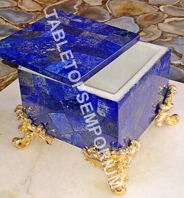 12''x12''x4'' Random Lapis Lazuli Inlay Marble Jewelry Storage Box Gift Decor E914B