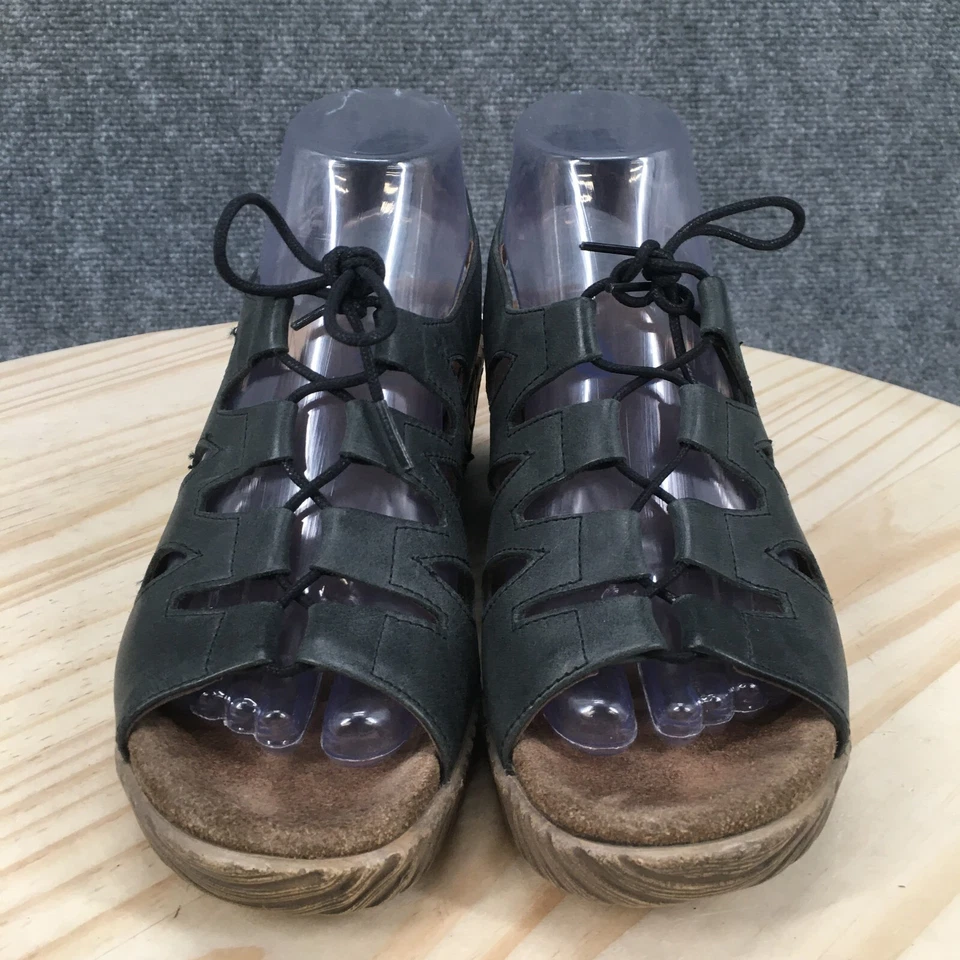 Sandalias Wolky para mujer 38 con cordones de cuero verde con cordones punta abierta tacones de cuña Foto 4 de 4