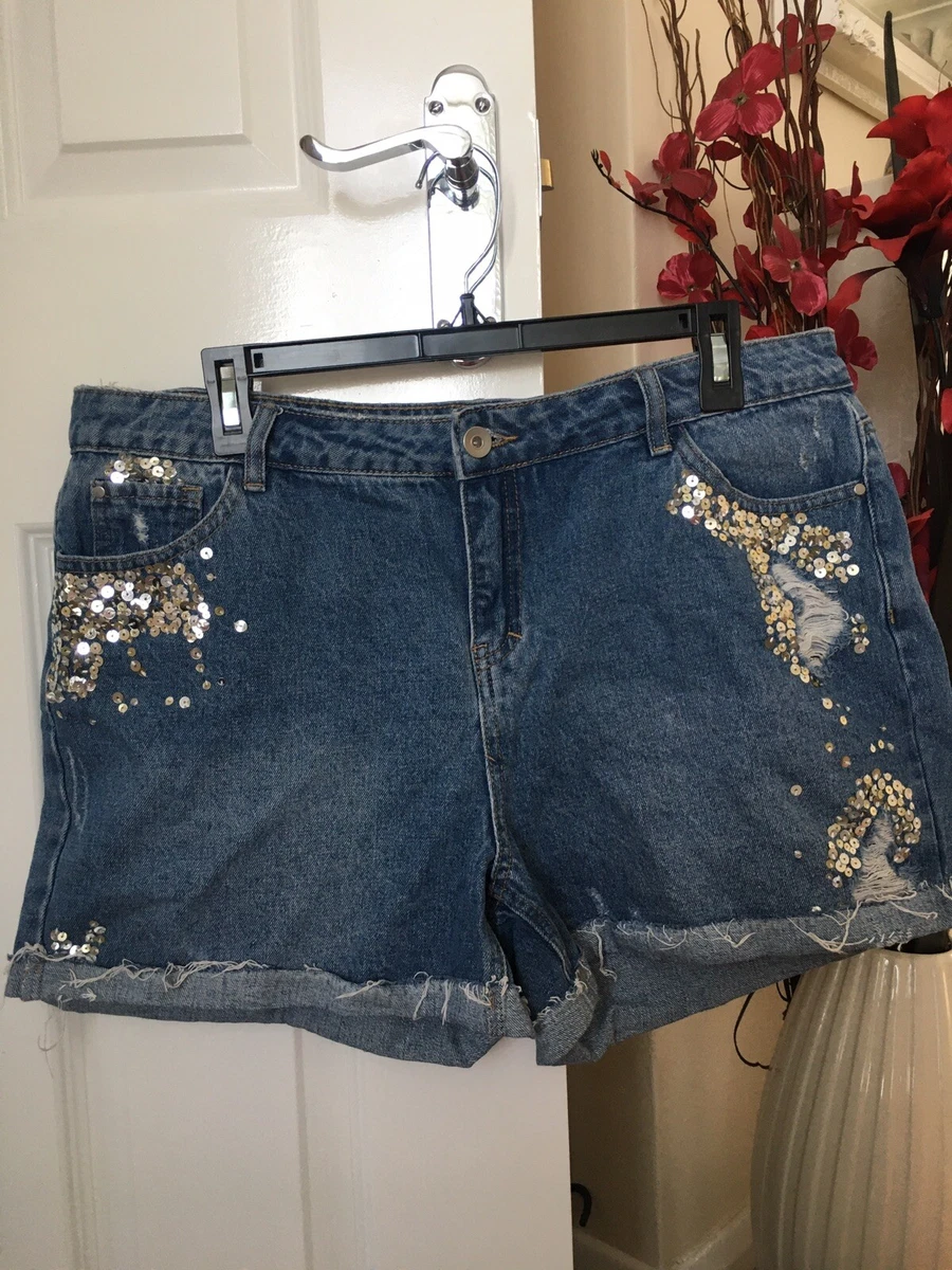 Denim sequin best sale shorts