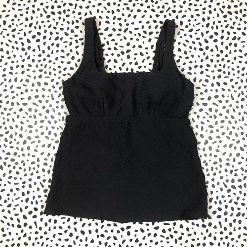 Tankini de natación Lands End negro regular 10 cuello cuadrado texturizado 497522