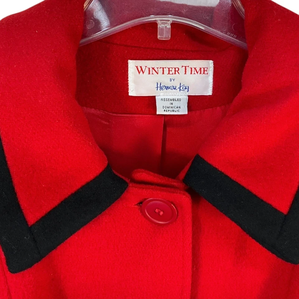 Abrigo Chaqueta Herman Kay Rojo Negro Lana Talla 12 De Colección M/L Leer: 6 pequeñas imperfecciones Foto 2 de 4