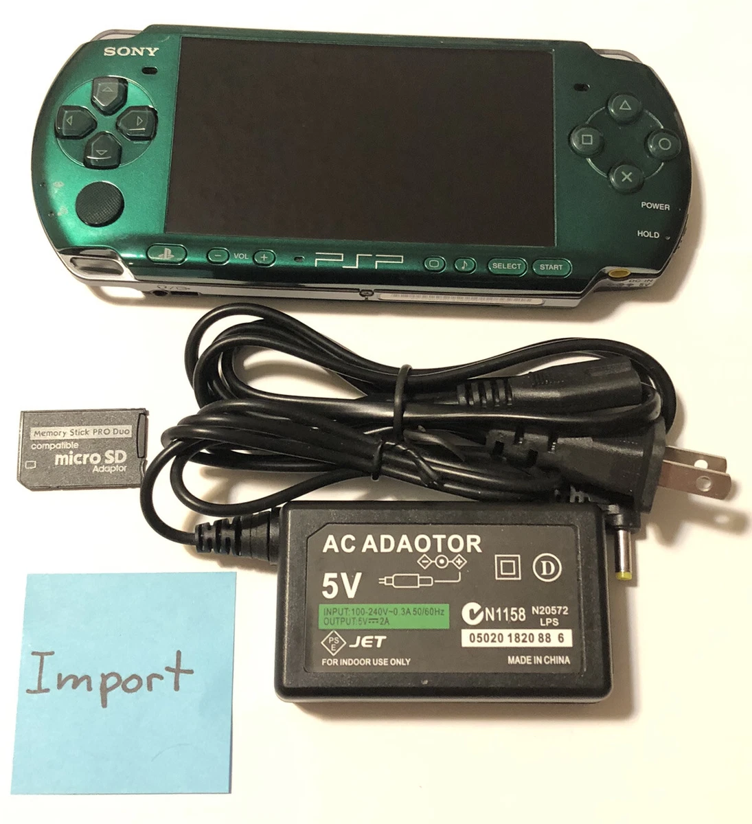 Metal Gear Solid Green Sony PSP 3000 System Bundle TESTED WORKS