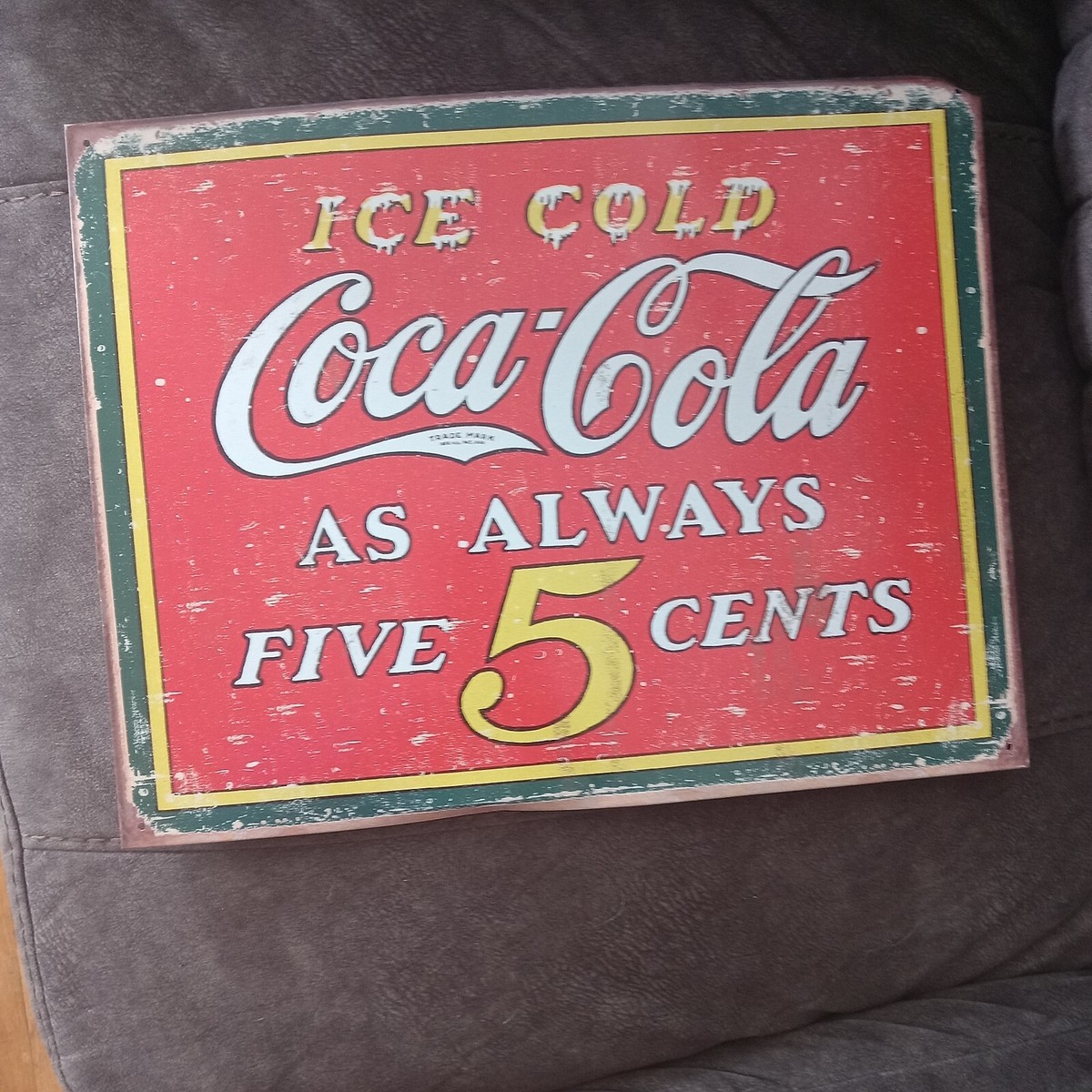Ice Cold Coca-Cola As Always 5 Cents Vintage 16x12 1/2 Metal Sign