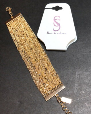 $125 Savvy Cie Bling 18K Gold Plated Bracelet Multi Chain Girlfriend Gift NWT