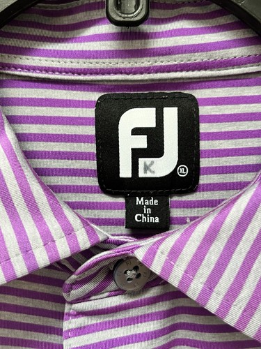 FootJoy FJ Golf Performance Polo Shirt Mens XL Purple Gray Striped Stretch Top - Picture 3 of 4