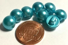 8 Small Domed Faux Pearl Blue Plastic Shank Buttons 3/8" 10mm 13602