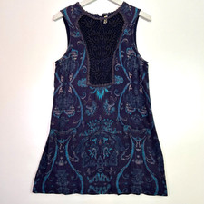Free people paisley crochet sheer neckline shift dress purple blue size medium