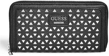 NEW GUESS Women's Bernwell Black Silver Laser Cutout Zip-Around Wallet Bag