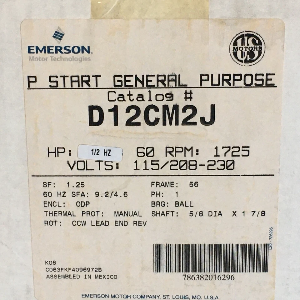 *New~Open~Box* EMERSON P Start General Purpose D12CM2J 60RPM 1/2HZ + *Warranty* - Image 2 of 4