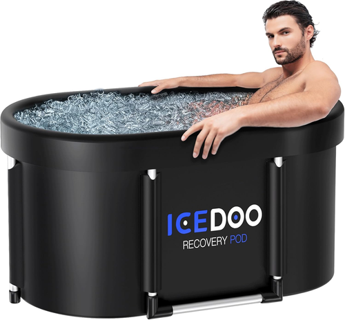 Goplus XL 129 Gal Oval Ice Bath Tub For Athletes, Inflatable Cold Plunge Tub W Multiple Layered Lid Pump