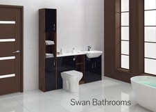 OLIVEWOOD / BLACK GLOSS BATHROOM FITTED FURNITURE 1800MM WITH TALL UNIT