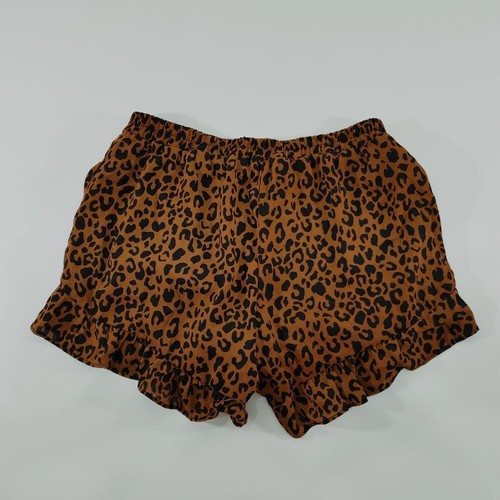 Sienna Sky Leopard Print Ruffle Hem Shorts Elastic Waist Loungewear Size M - Picture 2 of 9