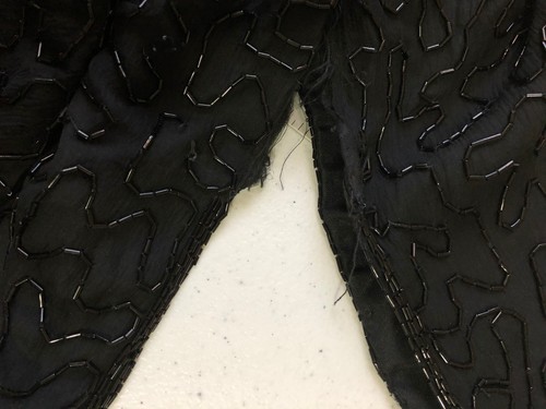 Vtg 80s Sequin Beaded Silk Dress Keyhole Back Black Short Sleeve Elegant Glam - Picture 10 of 12