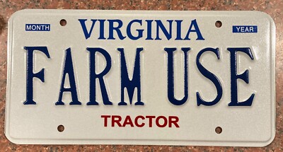 Exp Virginia Personalized Vanity License Plate Va DMV Tractor FARM USE