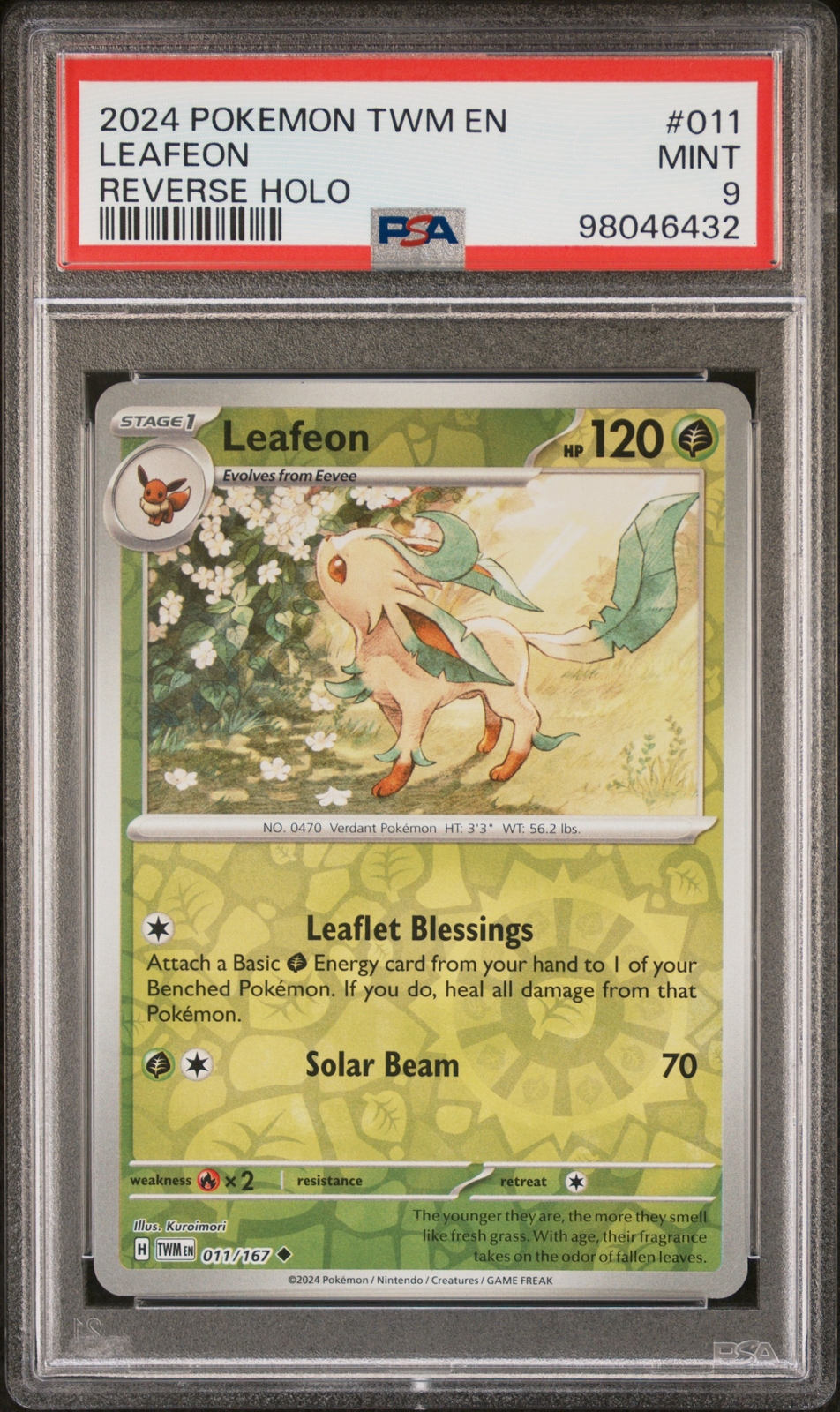 2024 POKEMON TWILIGHT MASQUERADE TWM EN #11 LEAFEON REVERSE HOLO PSA 9 POP 31!