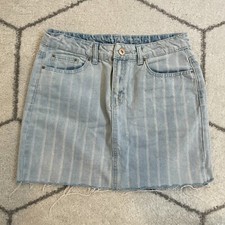Vanilla Star White Striped Blue Denim Mini Skirt