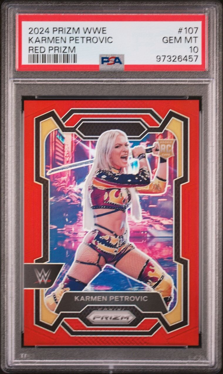 2024 Panini Prizm WWE Karmen Petrovic Red Prizm Rookie Card /299 NXT PSA 10