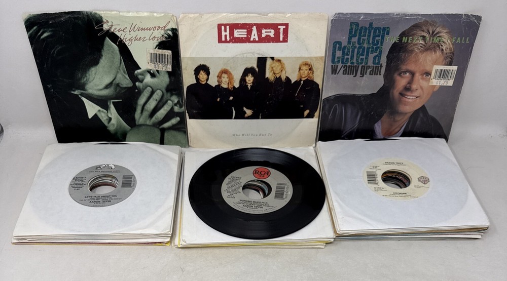 Lot Of 37 Jukebox 45 RPM Vinyl Records - Heart, Garth Rooks, John Berry, Tritt