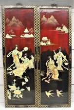 2 Oriental Mother of Pearl Black Lacquer Asia...