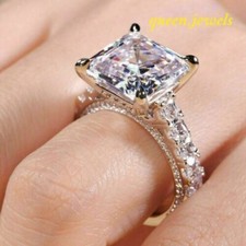 14K White Gold Over 3CT Asscher Cut Diamond Lab-Created Engagement Wedding Ring