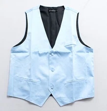 Barry Wang Men's Satin 2 Pockets Waistcoat Vest AG4 Sky Blue Medium NWT